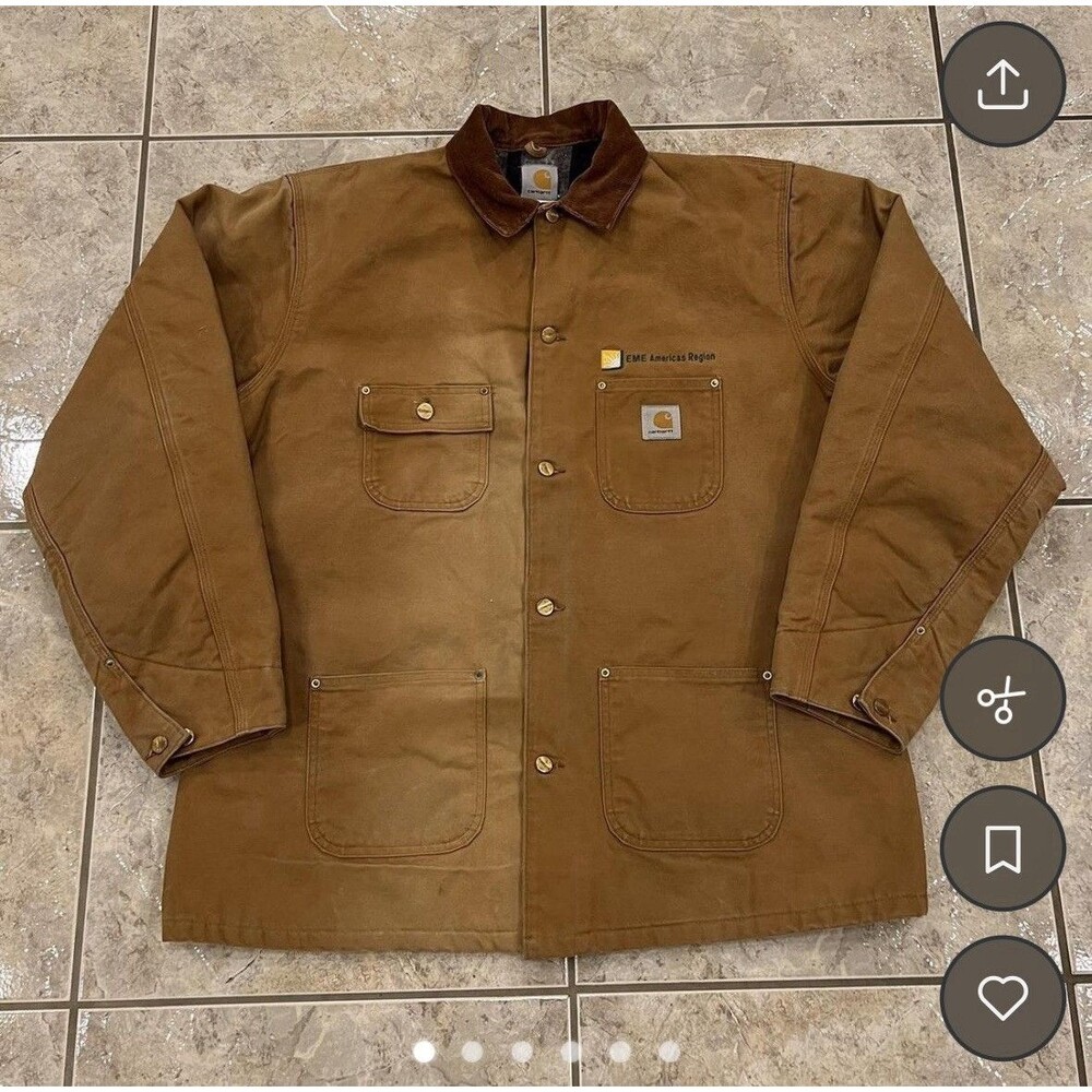 Carhartt Men's Brown Blanket-Lined Chore Jacket Long Coat XL Tall Big & Tall